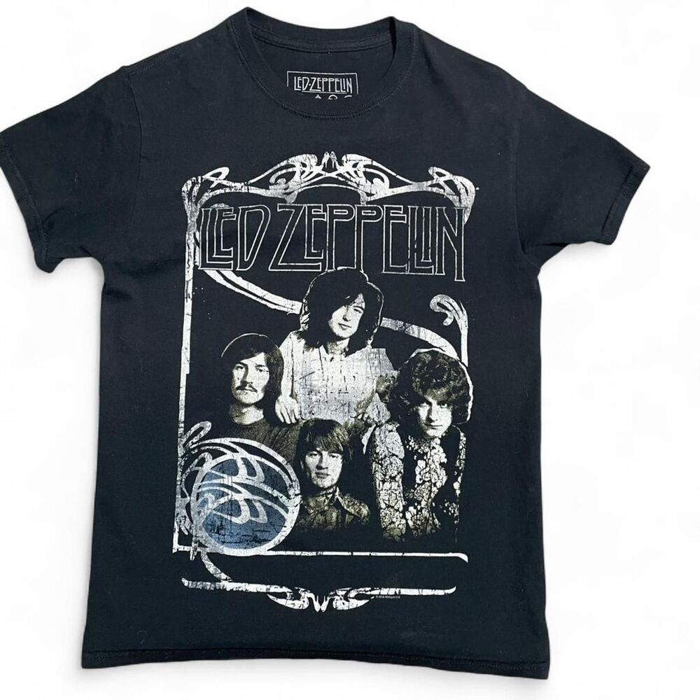 Led-Zeplin Men's Black Vintage Band T-shirt Y2K 90s Rock Grunge